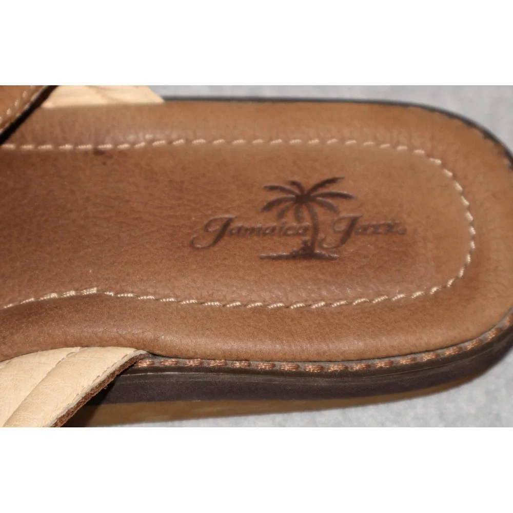 Jamaica Jaxx Flip Flops Mens Large Brown Leather Braided Thong Sandals